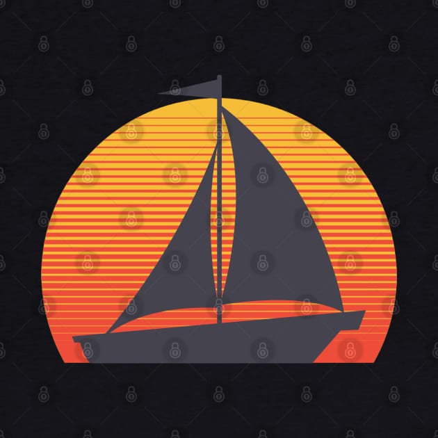 Retro Vintage Sunset With A Sailboat by ChristianShirtsStudios